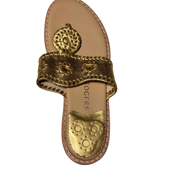 Jack Rogers Jacks Flat Metallic Gold Leather Thong Sandals Womens 6M 1121 - Picture 3 of 9